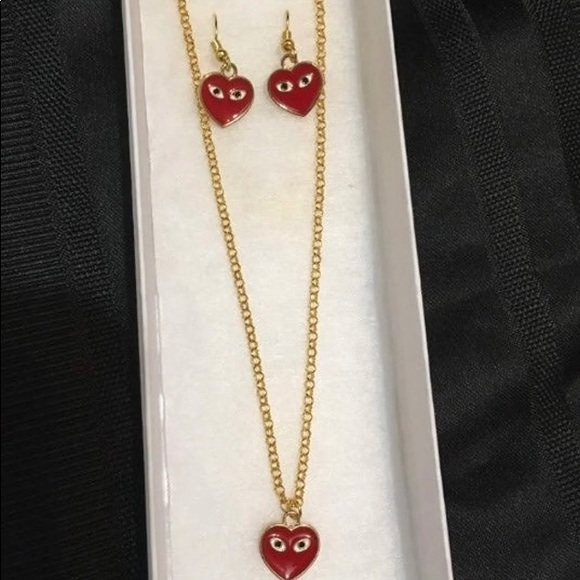 Jewelry - Red Heart Evil eyes Earrings and Necklace Choker